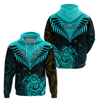 Personalised Aotearoa Hoodie Maori Kiwi Turquoise Fern LT01 - Polynesian Pride