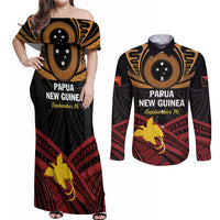 Papua New Guinea Bird of Paradise Couples Matching Off Shoulder Maxi Dress and Long Sleeve Button Shirt 16 September 1975 Independence Day Anniversary