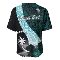 Chuuk Constitution Day Baseball Jersey Hibiscus Turquoise Pattern