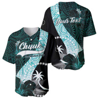 Chuuk Constitution Day Baseball Jersey Hibiscus Turquoise Pattern