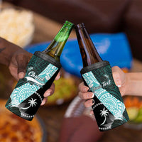 Chuuk Constitution Day 4 in 1 Can Cooler Tumbler Hibiscus Turquoise Pattern