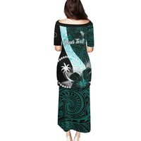 Chuuk Constitution Day Family Matching Puletasi and Hawaiian Shirt Hibiscus Turquoise Pattern