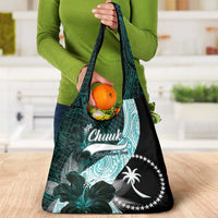 Chuuk Constitution Day Grocery Bag Hibiscus Turquoise Pattern