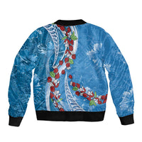 Fiji Tagimaucia Floral Sleeve Zip Bomber Jacket Tapa Pattern