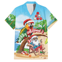 Personalized Hawaii Santa Parrot Christmas Family Matching Long Sleeve Bodycon Dress and Hawaiian Shirt Summer Vibe LT01 Dad's Shirt - Short Sleeve Blue - Polynesian Pride