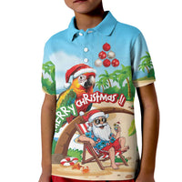 Personalized Hawaii Santa Parrot Christmas Kid Polo Shirt Summer Vibe - Polynesian Pride