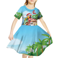 Personalized Hawaii Santa Parrot Christmas Kid Short Sleeve Dress Summer Vibe - Polynesian Pride