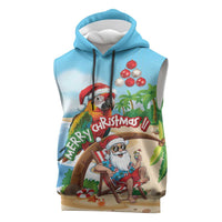 Personalized Hawaii Santa Parrot Christmas Sleeveless Hoodie Summer Vibe LT01 Blue - Polynesian Pride
