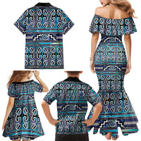 Maori Matariki Family Matching Mermaid Dress and Hawaiian Shirt Blue Galaxy Aesthetic Koru Art