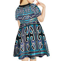 Maori Matariki Kid Short Sleeve Dress Blue Galaxy Aesthetic Koru Art