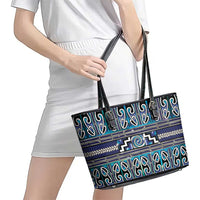Maori Matariki Leather Tote Bag Blue Galaxy Aesthetic Koru Art