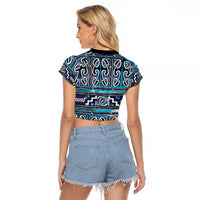 Maori Matariki Raglan Cropped T Shirt Blue Galaxy Aesthetic Koru Art LT01 - Polynesian Pride