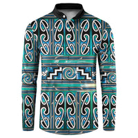 Maori Matariki Button Sweatshirt Green Galaxy Aesthetic Koru Art