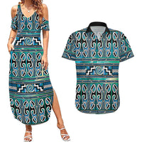 Maori Matariki Couples Matching Summer Maxi Dress and Hawaiian Shirt Green Galaxy Aesthetic Koru Art
