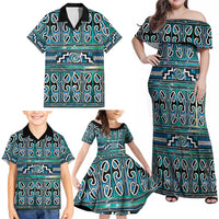 Maori Matariki Family Matching Off Shoulder Maxi Dress and Hawaiian Shirt Green Galaxy Aesthetic Koru Art