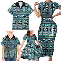 Maori Matariki Family Matching Short Sleeve Bodycon Dress and Hawaiian Shirt Green Galaxy Aesthetic Koru Art