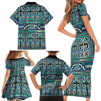 Maori Matariki Family Matching Short Sleeve Bodycon Dress and Hawaiian Shirt Green Galaxy Aesthetic Koru Art