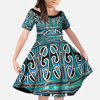 Maori Matariki Family Matching Summer Maxi Dress and Hawaiian Shirt Green Galaxy Aesthetic Koru Art LT01 Daughter's Dress Green - Polynesian Pride