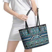 Maori Matariki Leather Tote Bag Green Galaxy Aesthetic Koru Art