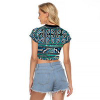 Maori Matariki Raglan Cropped T Shirt Green Galaxy Aesthetic Koru Art LT01 - Polynesian Pride