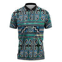 Maori Matariki Zipper Polo Shirt Green Galaxy Aesthetic Koru Art