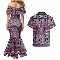 Maori Matariki Couples Matching Mermaid Dress and Hawaiian Shirt Pink Galaxy Aesthetic Koru Art