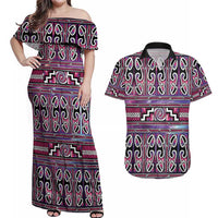 Maori Matariki Couples Matching Off Shoulder Maxi Dress and Hawaiian Shirt Pink Galaxy Aesthetic Koru Art