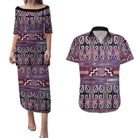 Maori Matariki Couples Matching Puletasi and Hawaiian Shirt Pink Galaxy Aesthetic Koru Art