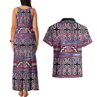 Maori Matariki Couples Matching Tank Maxi Dress and Hawaiian Shirt Pink Galaxy Aesthetic Koru Art
