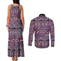Maori Matariki Couples Matching Tank Maxi Dress and Long Sleeve Button Shirt Pink Galaxy Aesthetic Koru Art LT01 - Polynesian Pride