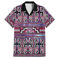 Maori Matariki Family Matching Off Shoulder Short Dress and Hawaiian Shirt Pink Galaxy Aesthetic Koru Art LT01 Dad's Shirt - Short Sleeve Pink - Polynesian Pride