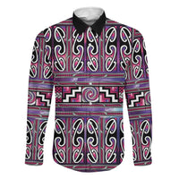 Maori Matariki Family Matching Off Shoulder Short Dress and Hawaiian Shirt Pink Galaxy Aesthetic Koru Art LT01 Dad's Shirt - Long Sleeve Pink - Polynesian Pride
