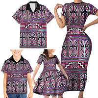 Maori Matariki Family Matching Short Sleeve Bodycon Dress and Hawaiian Shirt Pink Galaxy Aesthetic Koru Art