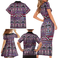 Maori Matariki Family Matching Short Sleeve Bodycon Dress and Hawaiian Shirt Pink Galaxy Aesthetic Koru Art