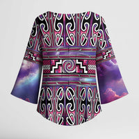 Maori Matariki Kimono Sleeve Blouse Pink Galaxy Aesthetic Koru Art LT01 - Polynesian Pride