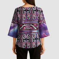 Maori Matariki Kimono Sleeve Blouse Pink Galaxy Aesthetic Koru Art LT01 - Polynesian Pride