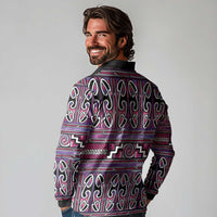 Maori Matariki Long Sleeve Polo Shirt Pink Galaxy Aesthetic Koru Art