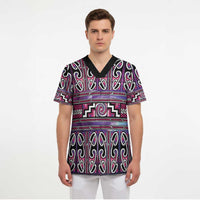 Maori Matariki Scrub Top Pink Galaxy Aesthetic Koru Art