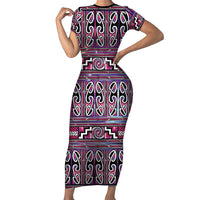 Maori Matariki Short Sleeve Bodycon Dress Pink Galaxy Aesthetic Koru Art