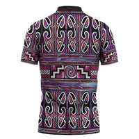 Maori Matariki Zipper Polo Shirt Pink Galaxy Aesthetic Koru Art
