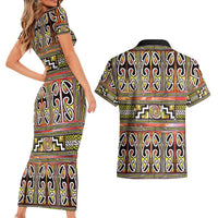 Maori Matariki Couples Matching Short Sleeve Bodycon Dress and Hawaiian Shirt Yellow Galaxy Aesthetic Koru Art