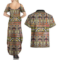 Maori Matariki Couples Matching Summer Maxi Dress and Hawaiian Shirt Yellow Galaxy Aesthetic Koru Art