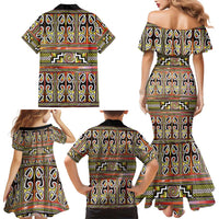 Maori Matariki Family Matching Mermaid Dress and Hawaiian Shirt Yellow Galaxy Aesthetic Koru Art