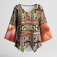 Maori Matariki Kimono Sleeve Blouse Yellow Galaxy Aesthetic Koru Art LT01 Female Yellow - Polynesian Pride