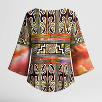 Maori Matariki Kimono Sleeve Blouse Yellow Galaxy Aesthetic Koru Art LT01 - Polynesian Pride