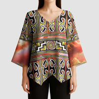 Maori Matariki Kimono Sleeve Blouse Yellow Galaxy Aesthetic Koru Art LT01 - Polynesian Pride