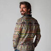 Maori Matariki Long Sleeve Polo Shirt Yellow Galaxy Aesthetic Koru Art