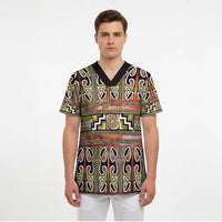 Maori Matariki Scrub Top Yellow Galaxy Aesthetic Koru Art