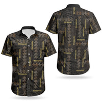 Hawaii Brown Plumeria Lei Black Couples Matching Off The Shoulder Long Sleeve Dress and Hawaiian Shirt Frangipani Floral Heritage Art LT01 - Polynesian Pride