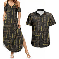 Hawaii Brown Plumeria Lei Black Couples Matching Summer Maxi Dress and Hawaiian Shirt Frangipani Floral Heritage Art LT01 Black - Polynesian Pride